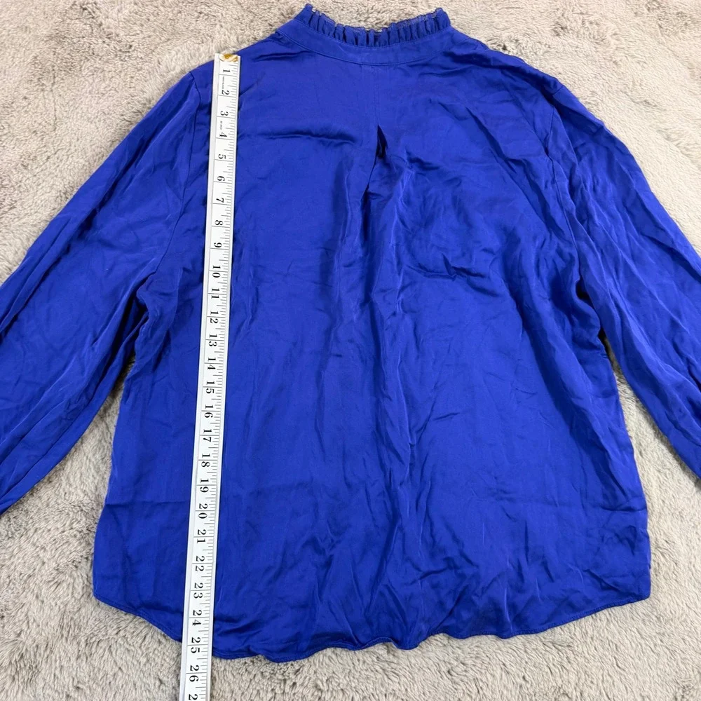 Chico's Size 3 (XL) Blue Ruffle Neck Long Sleeve Blouse Top Women's Career - Picture 5 of 9